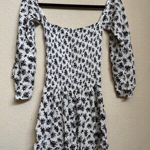 Blue Life Boho Ballerina Romper - White Floral Off Shoulder Smocked - Size L